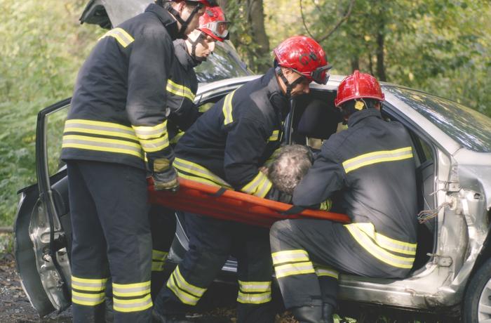 Emergency crews responding to a truck collision