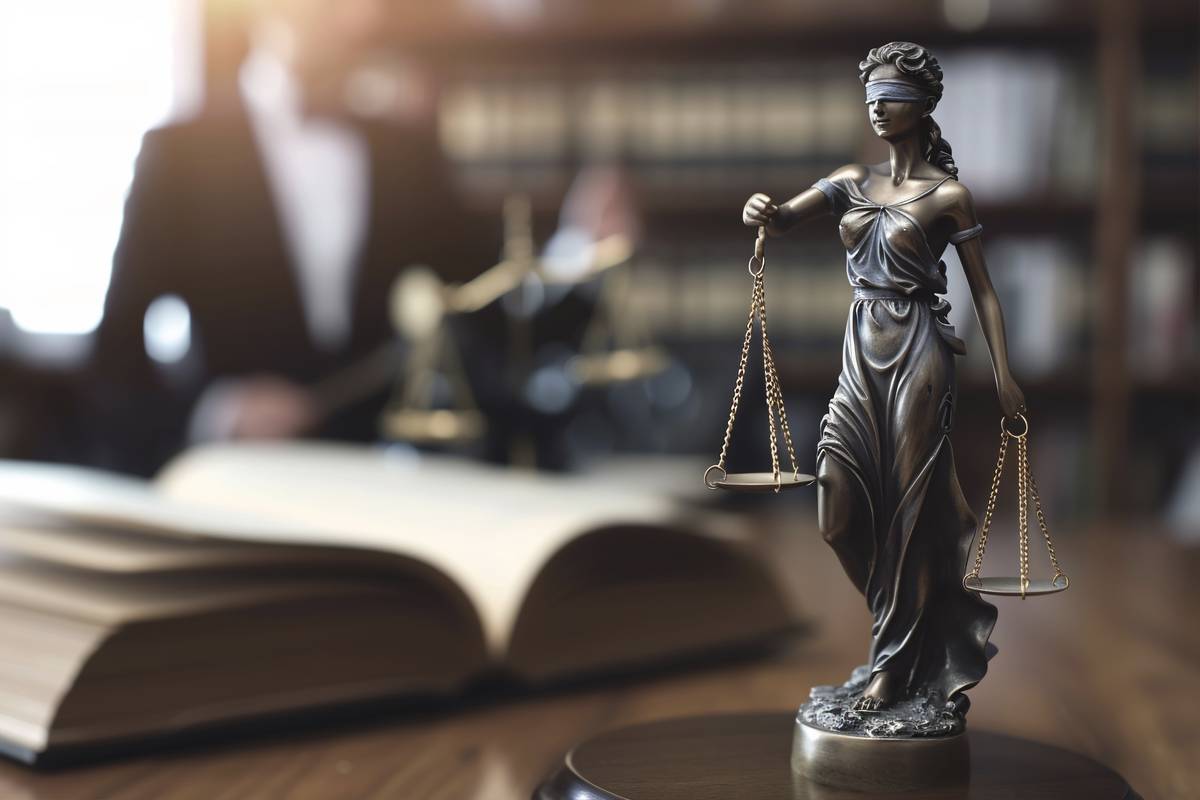 Scales of justice on an attorney&rsquo;s desk